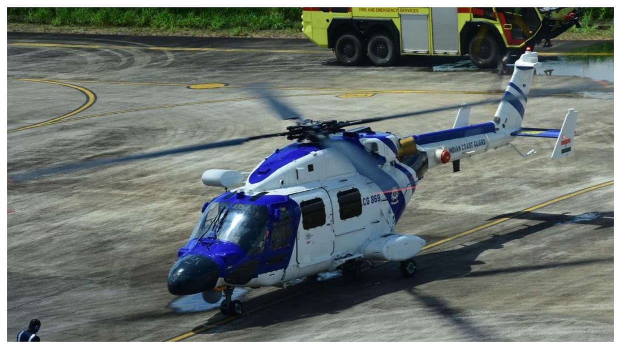 Indian coast guard icg helicopter emergency landing in arabian sea  tree crew member missing