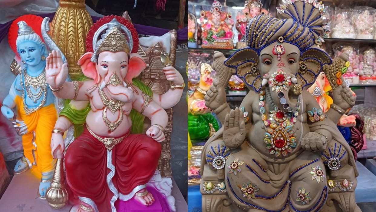 Ganesh ji murti with Ramlala being sold for Ganesh Chaturthi in Bareilly