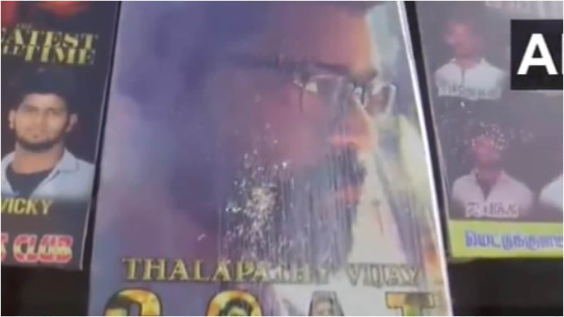 Thalapathy Vijay fans celebrate his movie the GOAT release dancing outside theaters pour milk on posters