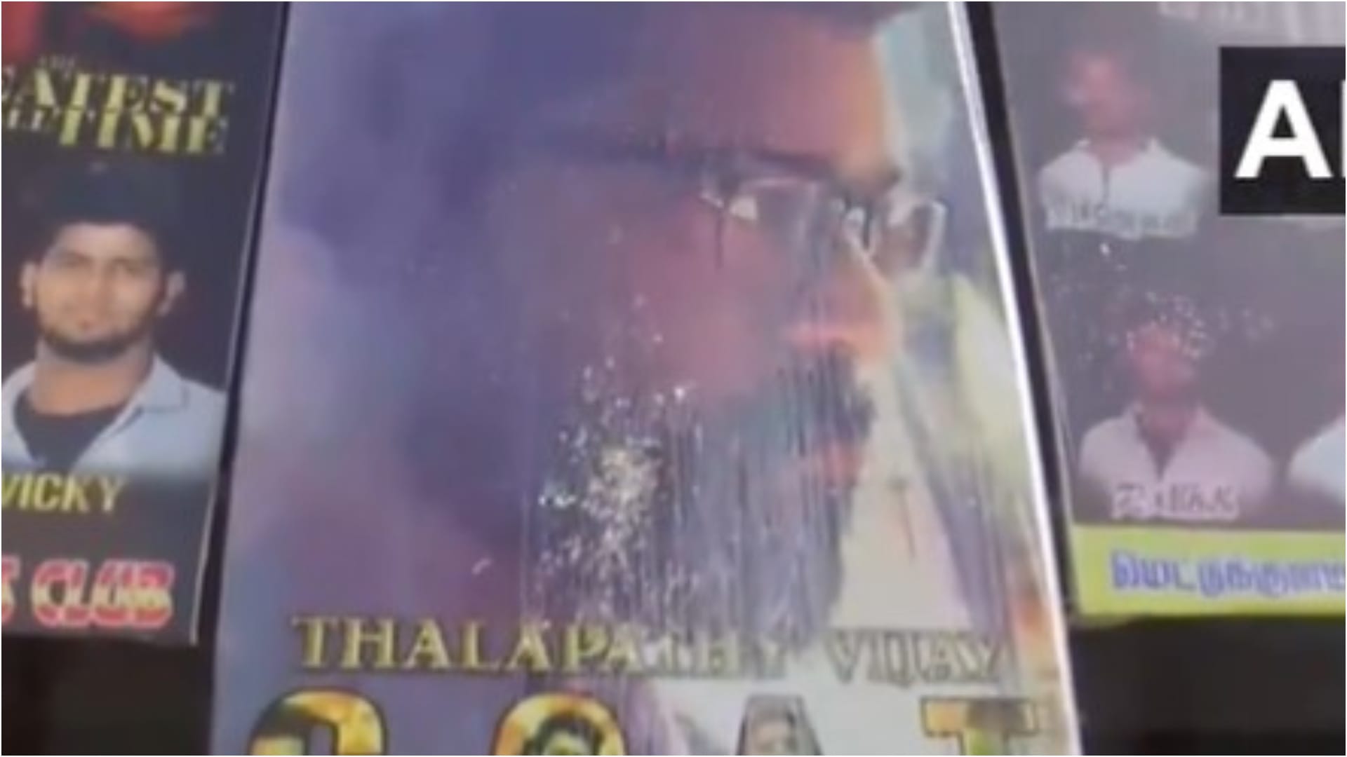 Thalapathy Vijay fans celebrate his movie the GOAT release dancing outside theaters pour milk on posters