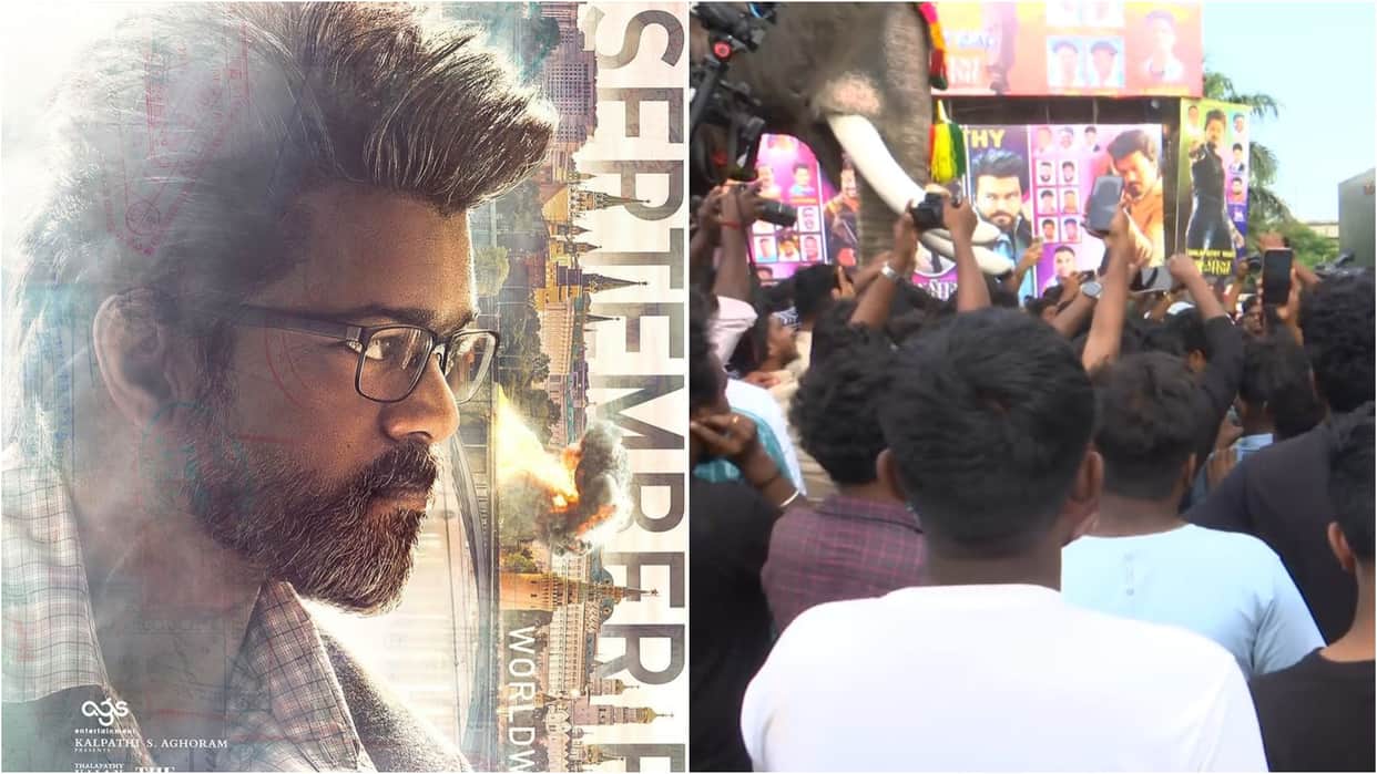 Thalapathy Vijay fans celebrate his movie the GOAT release dancing outside theaters pour milk on posters