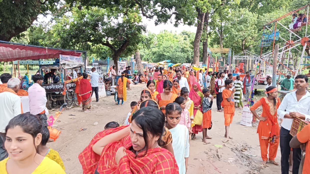 People offer prayer in lord shiva temple on Kajri teej.