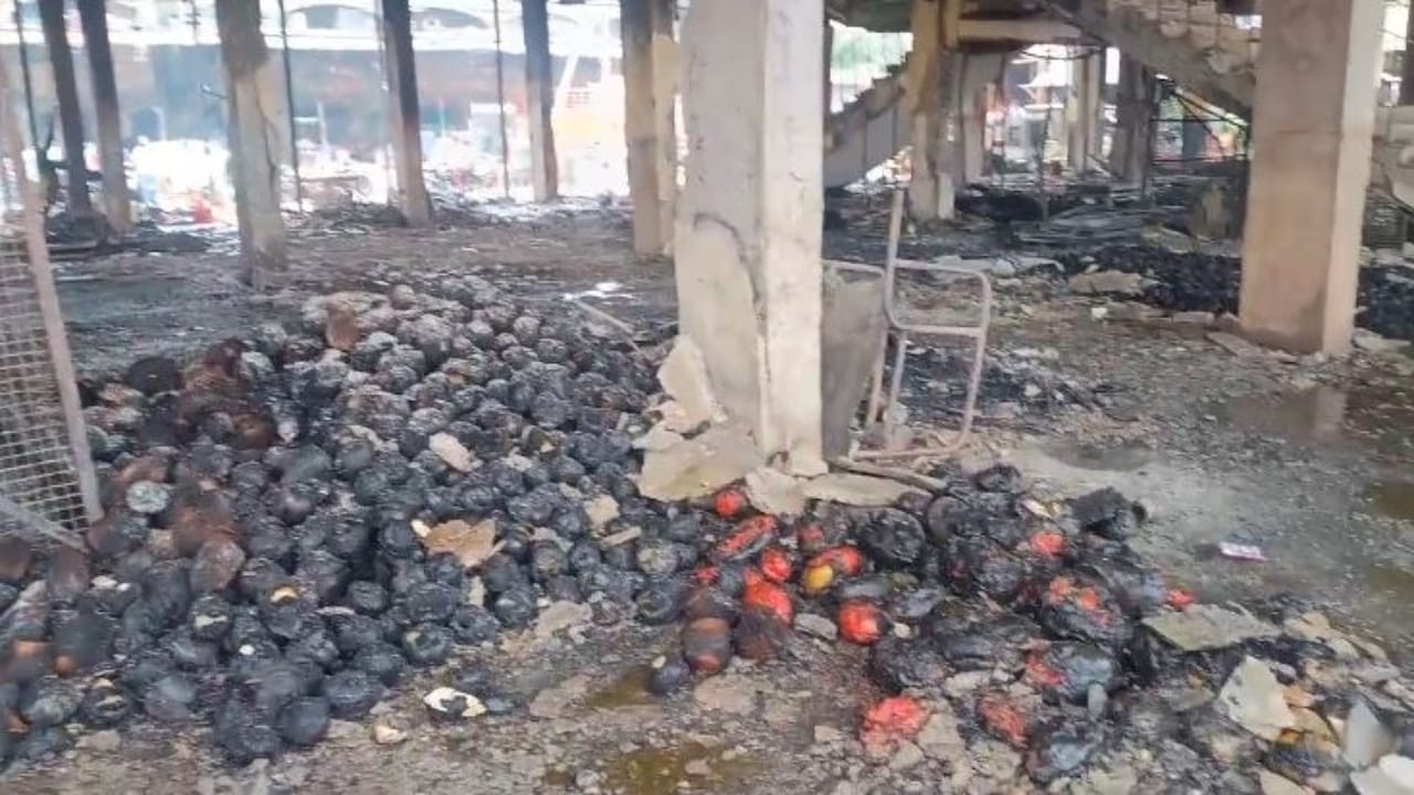 Fruits worth crores of rupees burnt to ashes in Delapeer Fruit Mandi due to fire in Bareilly