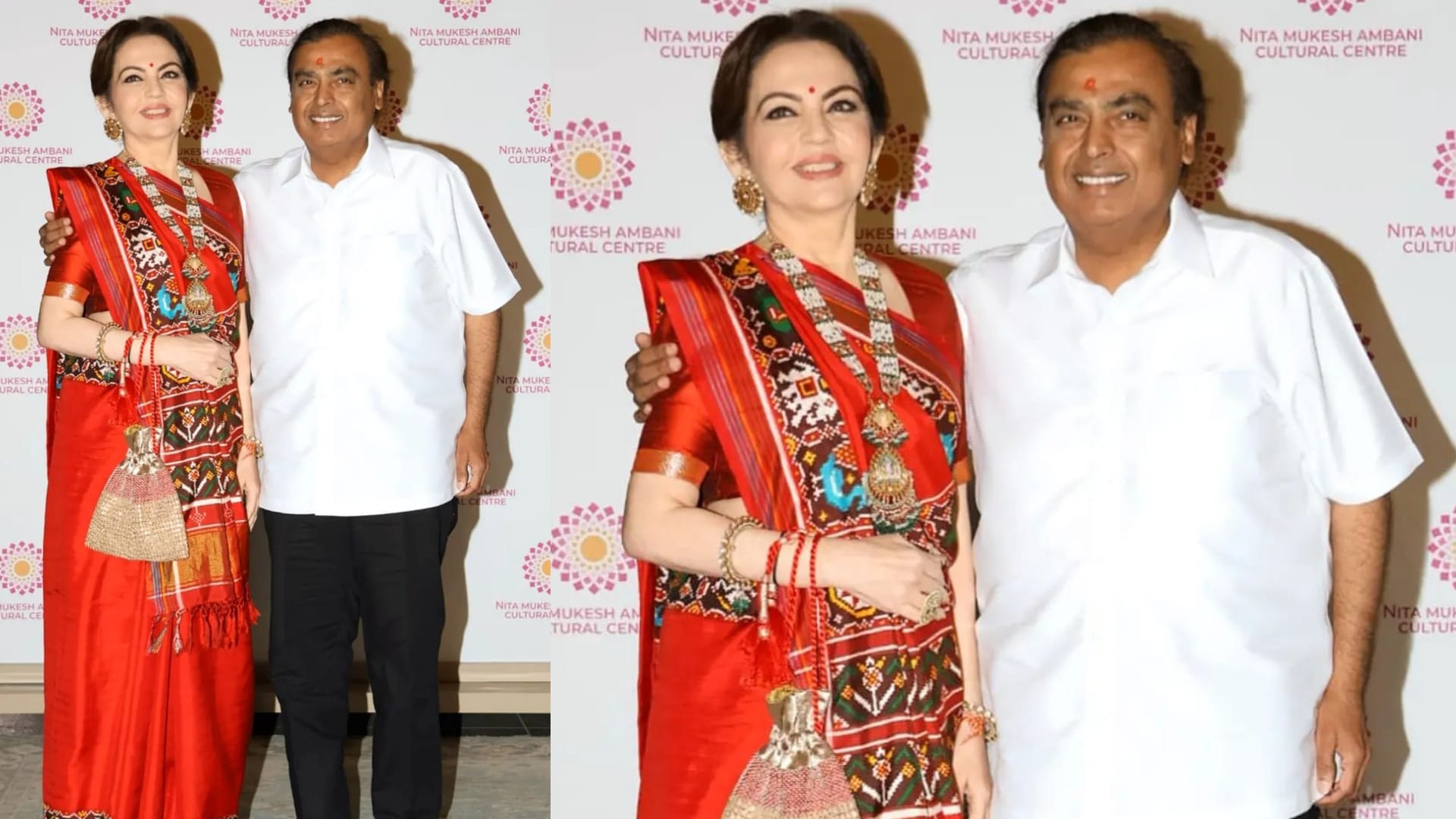 Nmacc founder and chairperson nita ambani wear Patola Saree with radha krishna hand painted blouse