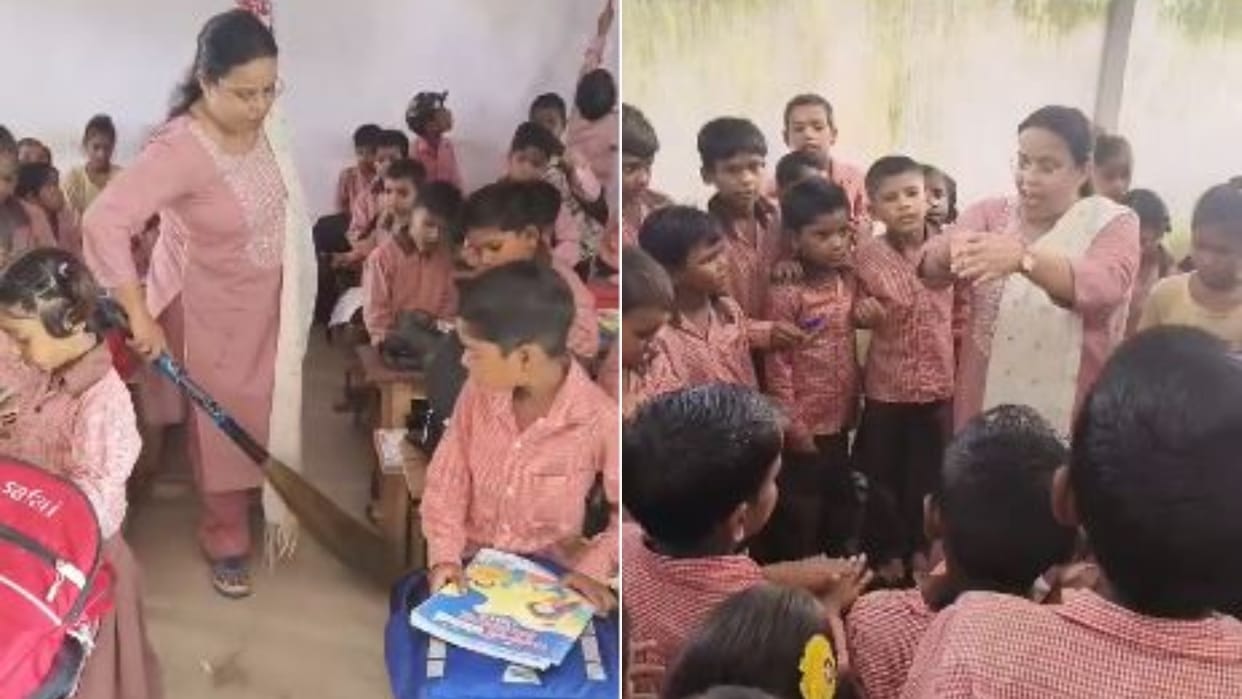 BSA Divya Gupta swept the classroom of School in Shahjahanpur