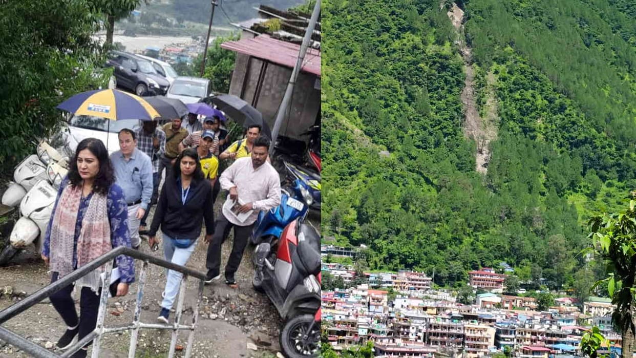 Uttarkashi Gofiara landslide area Varunavat mountain Team of experts  surveyed Drone Operator and SDRF