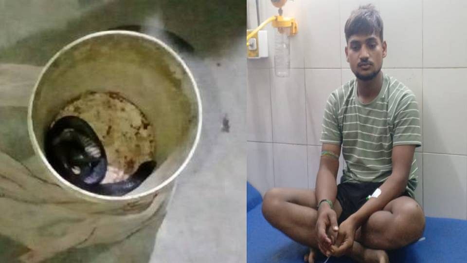 uncle caught snake and took him to hospital In Kasganj when snake bit his nephew