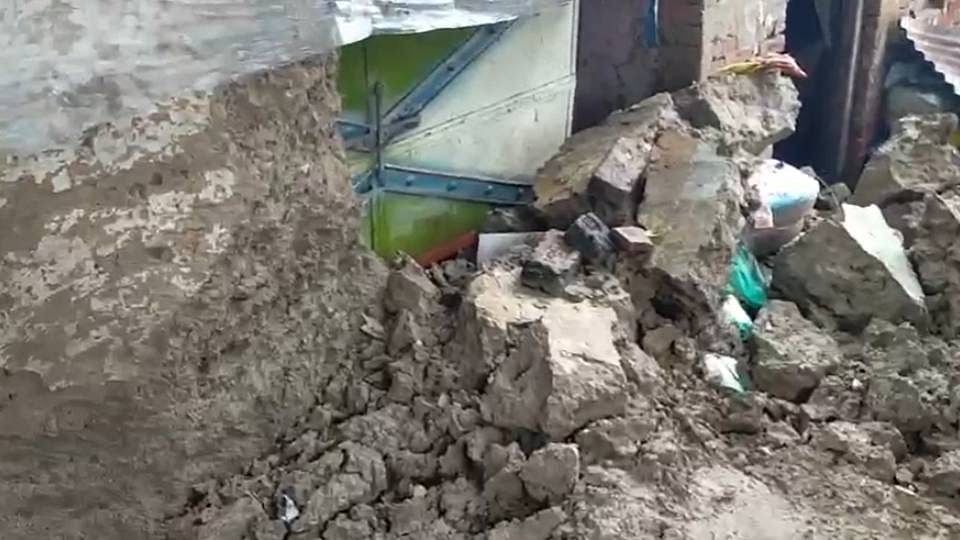 kutcha houses collapsed due to torrential rains  In Mathura family members had narrow escape