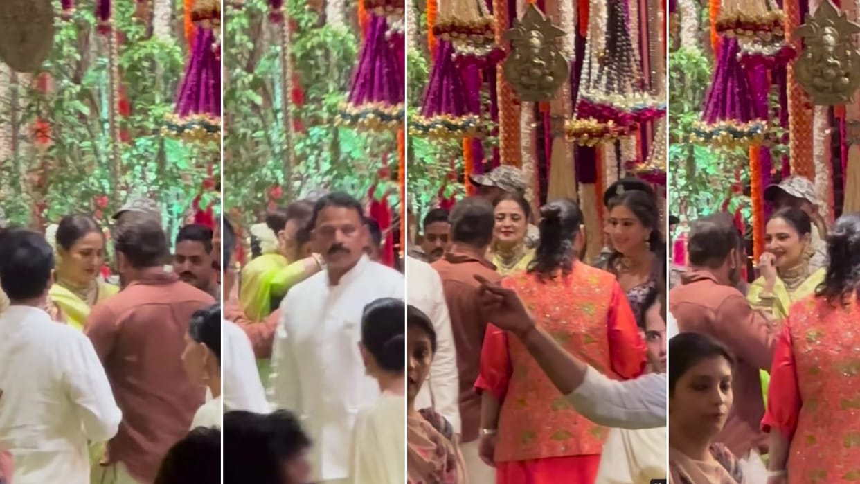 Salman Khan During Ganpati Darshan At The Ambani Residence Rekha Hugs bhaijaan Video Goes Viral Watch