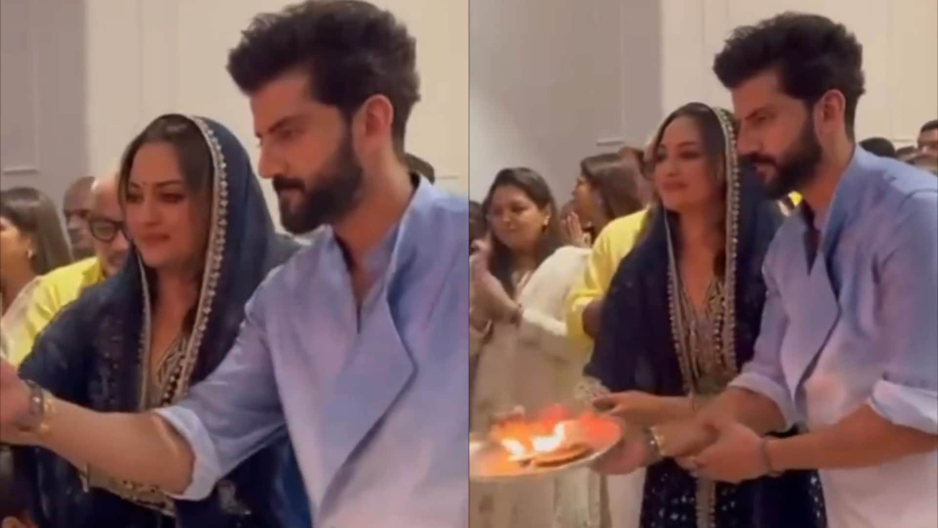Sonakshi Sinha Performed Bappa Aarti with husband Zaheer Iqbal, celebrated first Ganesh Utsav after marriage