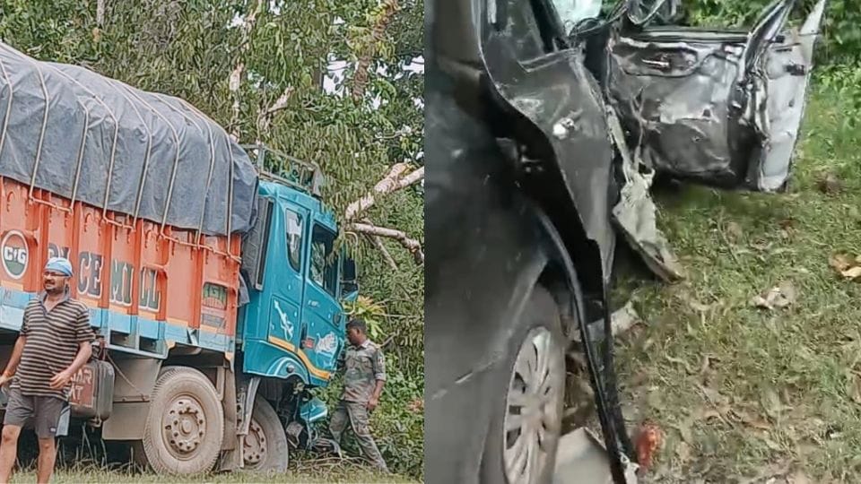 One killed and four injured in collision between car and truck in Jagadpur