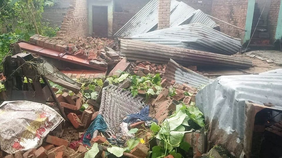Tin shed and wall collapsed, mother and son injured