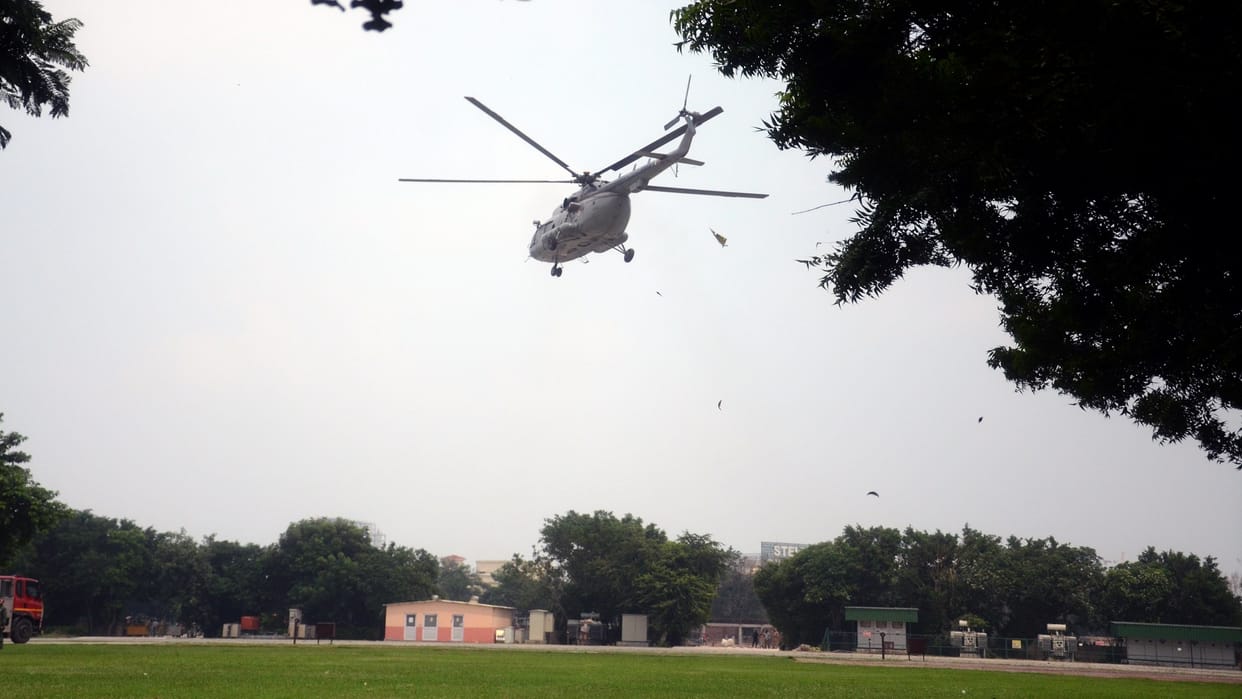 Semicon India 2024 Expo Mart Center surrounded by security forces