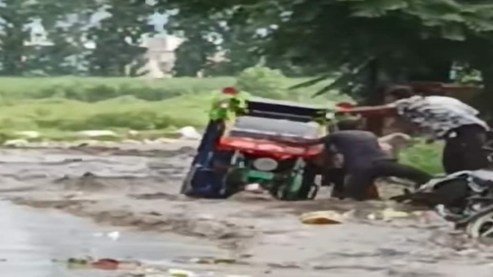 Scooty washed away in Rakasia drain due to rain in haldwani