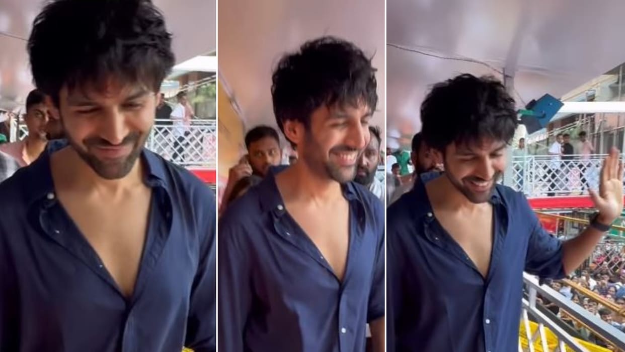 Kartik Aaryan Fans Scream to see Bhool Bhulaiyaa 3 actor During Lalbaugcha Raja Visit
