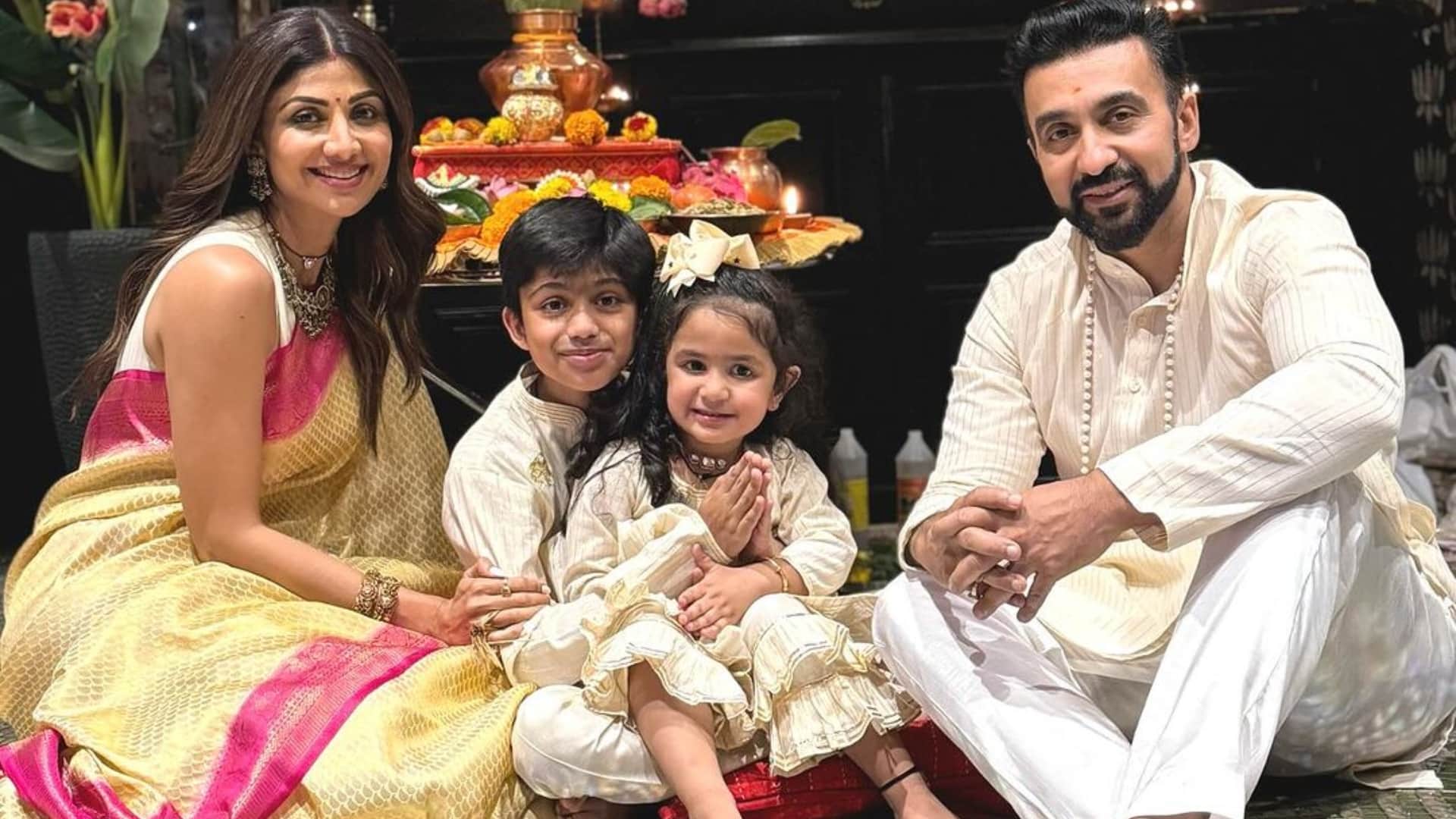 Shilpa Shetty celebrates Cookie husband Raj Kundra 49 birthday 9 september with Viaan Samisha says I blessed