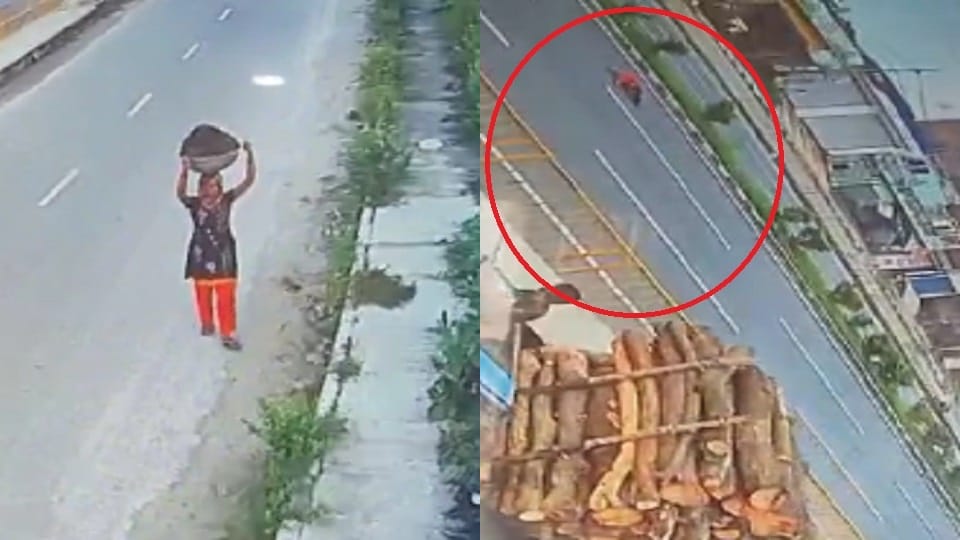 Amroha: A speeding car hit a woman on the highway, she jumped and fell away, video goes viral
