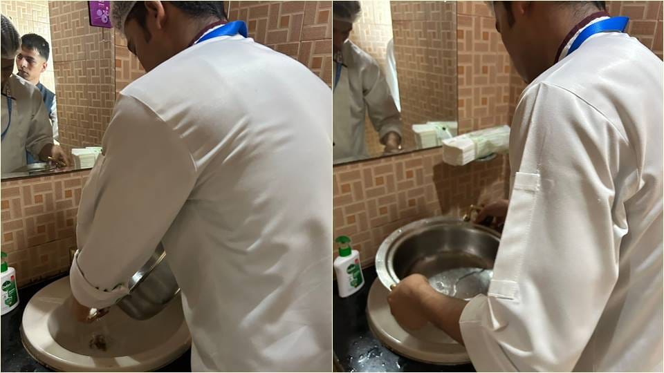 catering staff of Shaheed Vijay Singh Pathik Sports Complex washed utensils in the toilet