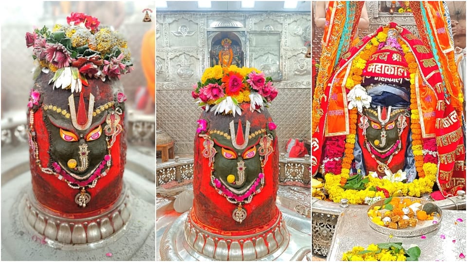 Vaishnav Tilak on head and adornment of Shri Ganesh Baba Mahakal was decorated like this in Bhasma Aarti