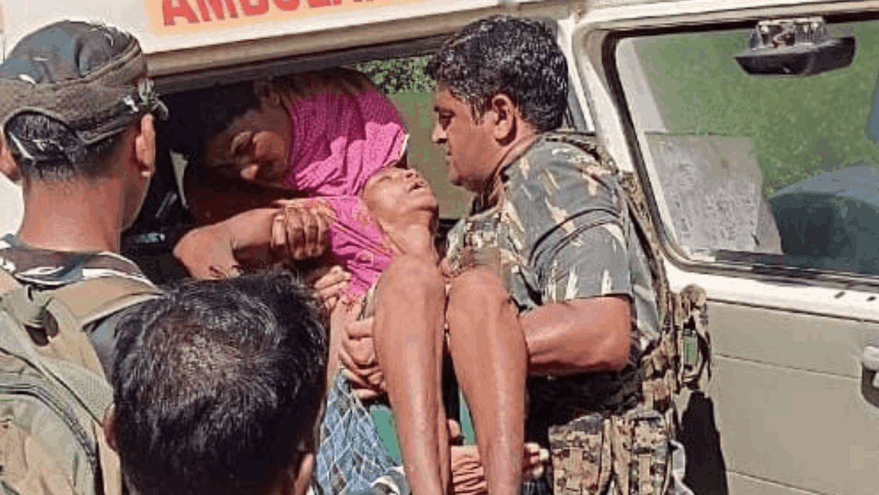 CRPF jawans sick woman on cot for 3 kms on foot to reach ambulance