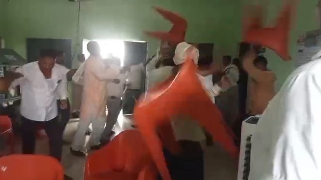 fight between the Village head and the panchayat assistant parties in the Panchayat house