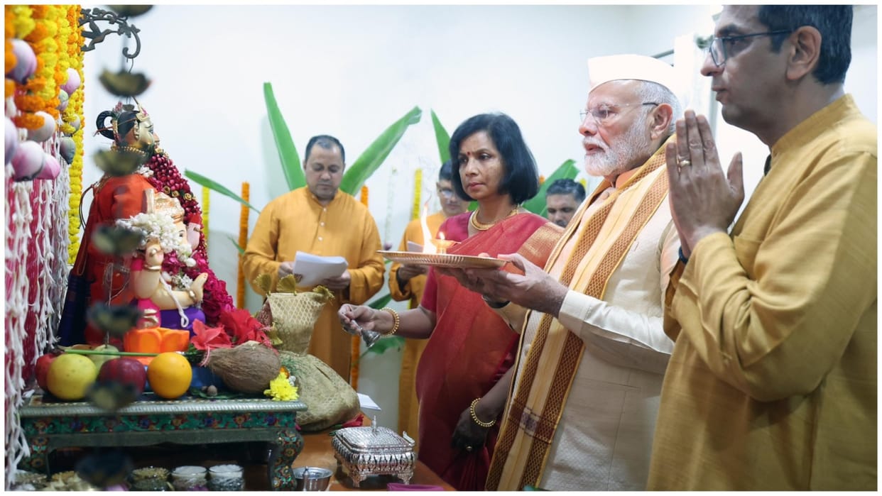 CJI DY Chandrachud Ganesh Puja PM Narendra Modi attend celebrations news updates