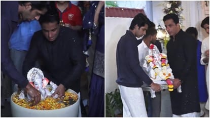 Fateh Movie Actor sonu sood ganpati bappa aarti and visarjan with family at his residence