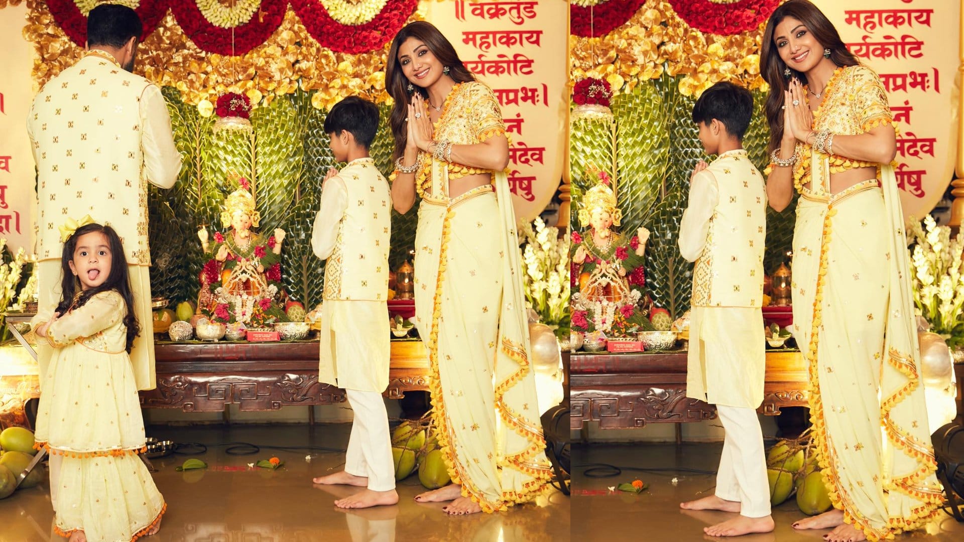 outfit for Ganpati Visarjan 2024 inspired by Bollywood actress Shilpa Shetty