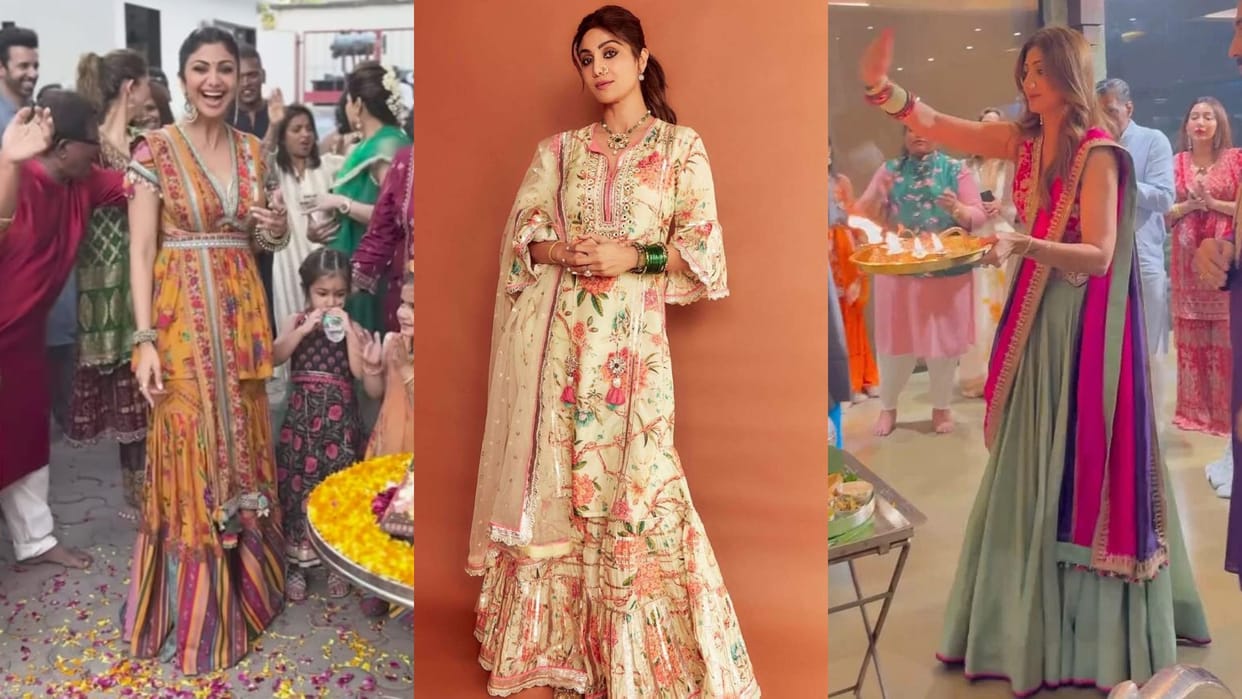 outfit for Ganpati Visarjan 2024 inspired by Bollywood actress Shilpa Shetty