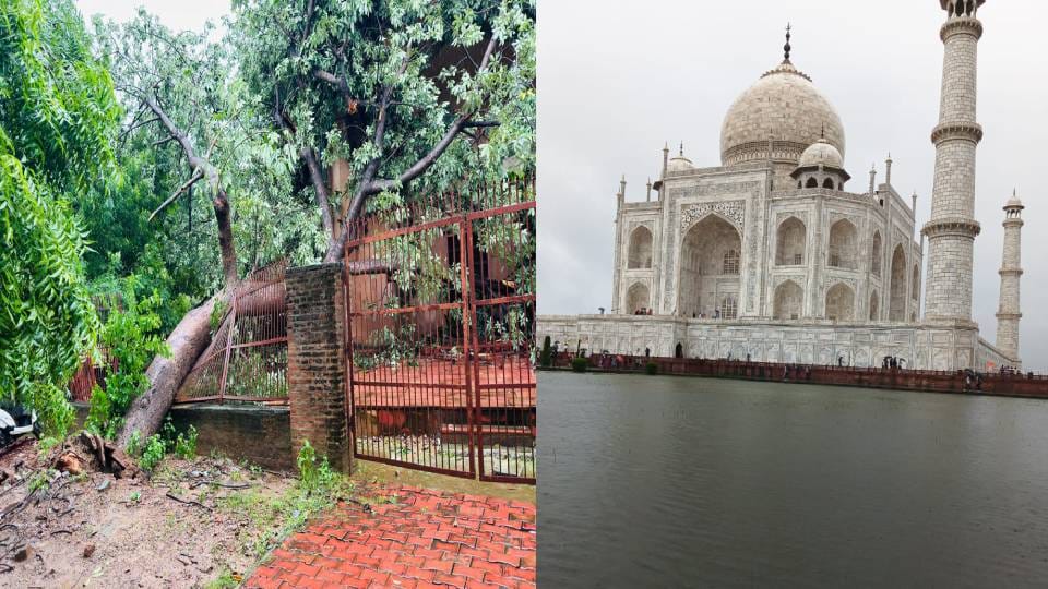 Leakage seen in dome of Taj Mahal dampness in fort condition of monuments also deteriorated in rain
