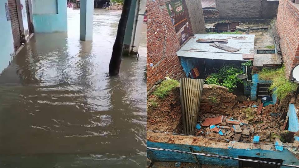 havoc of rain is being seen in Braj area houses collapsed and roads caved in seven people have died so far