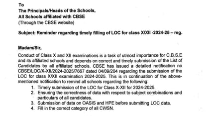 CBSE issues reminder to Schools to submit the list of candidates on time, Check the official notice here