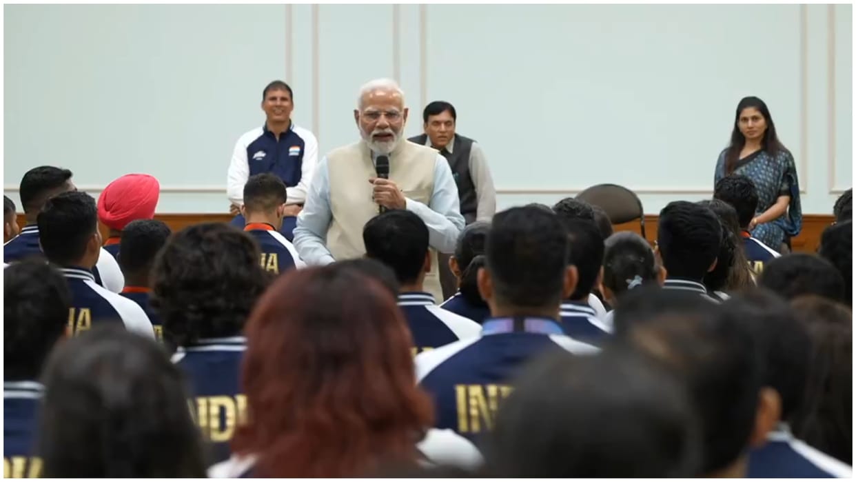 PM Narendra Modi meets and interacts with para-athletes who represented India in Paralympics 2024