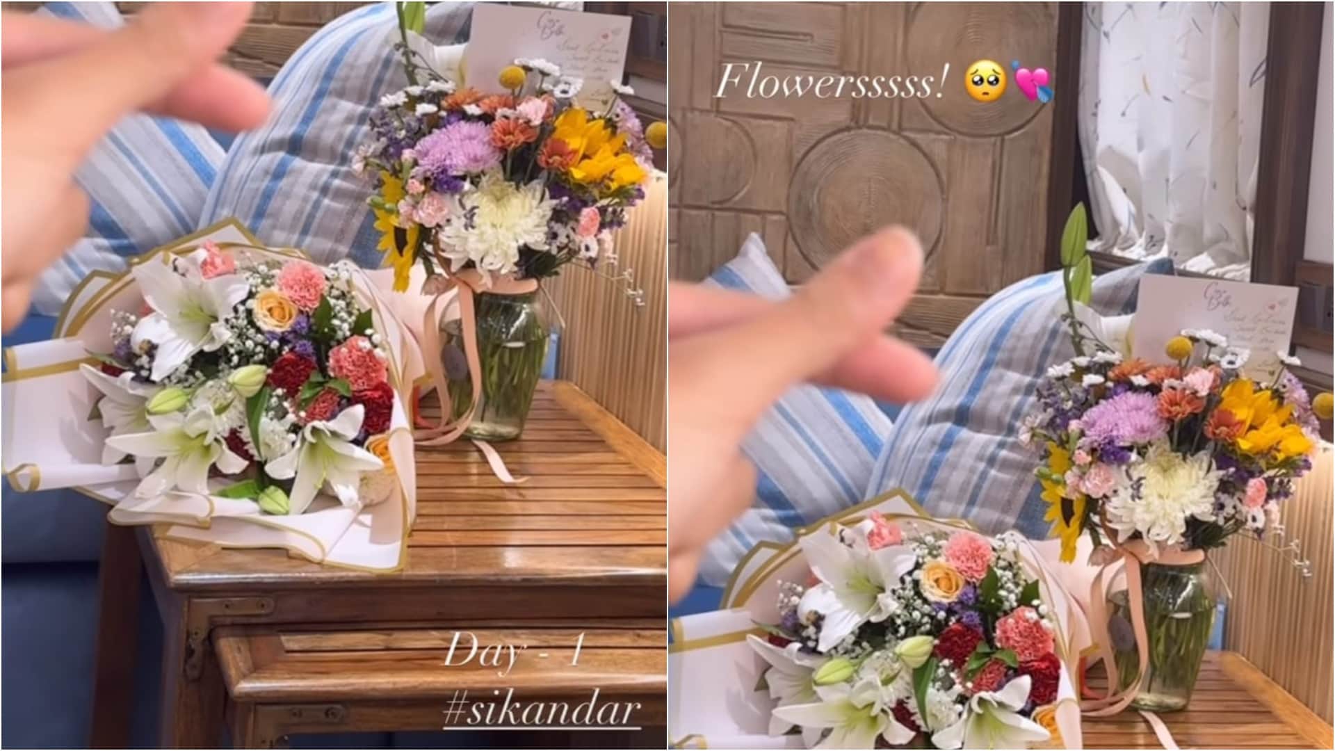 Rashmika Mandanna got lovely gift of flower bouquet after shooting of movie Sikandar shared bts pictures