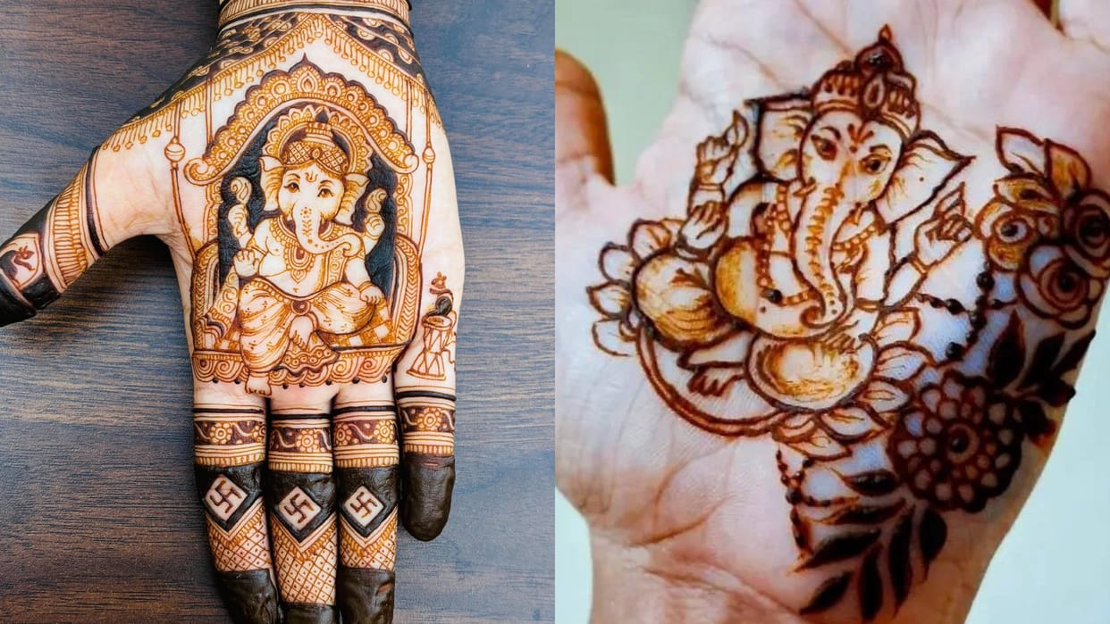 Ganpati Visarjan Mehndi Design 2024 for front and back hand