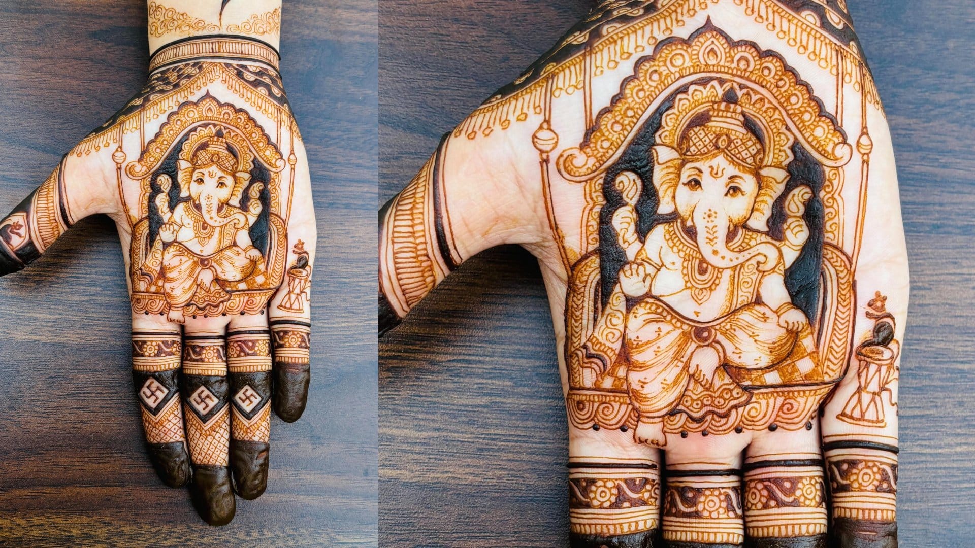 Ganpati Visarjan Mehndi Design 2024 for front and back hand