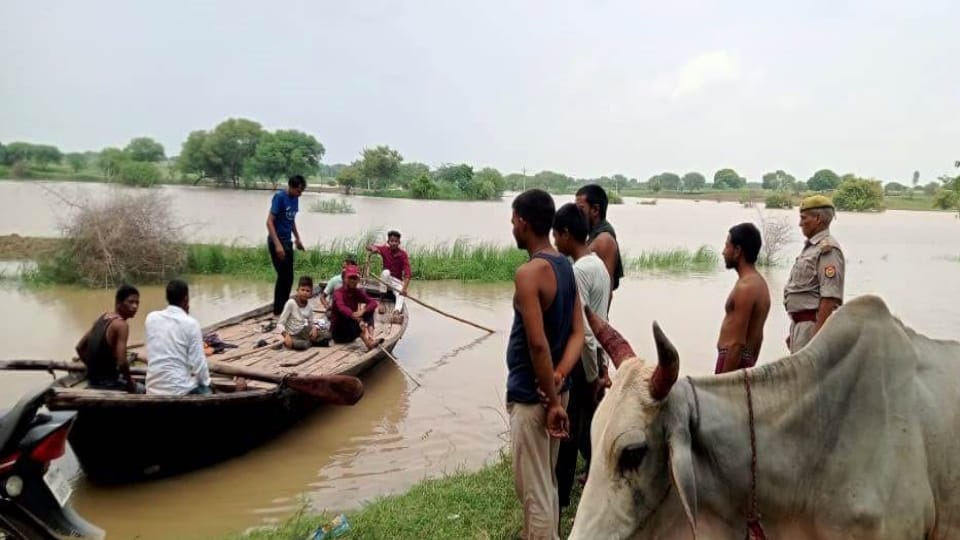 Flood in UP Dozens of villages in Hamirpur and Jalaun surrounded by water rain in up weather See Photos