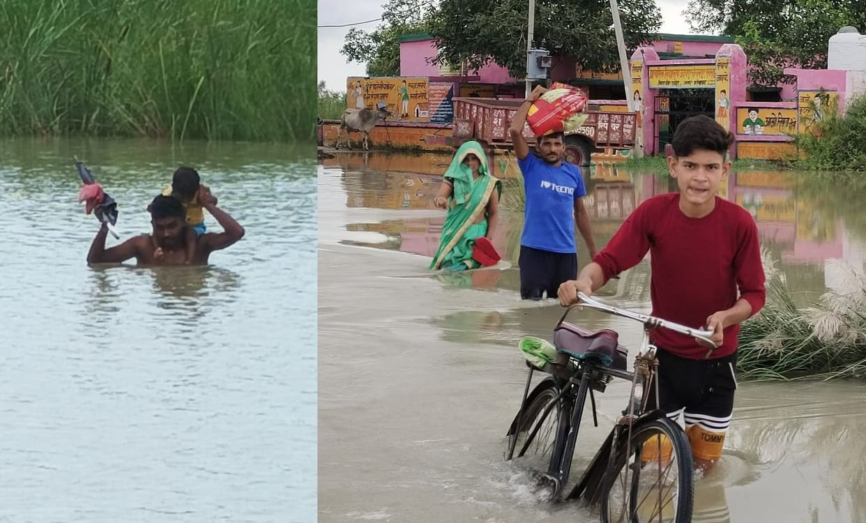 Farrukhabad Flood, daughter ill and father reached hospital carrying her on his shoulders