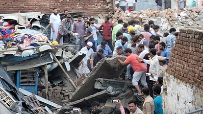 A three-storey house collapsed in Meerut, eight people feared trapped under rubble