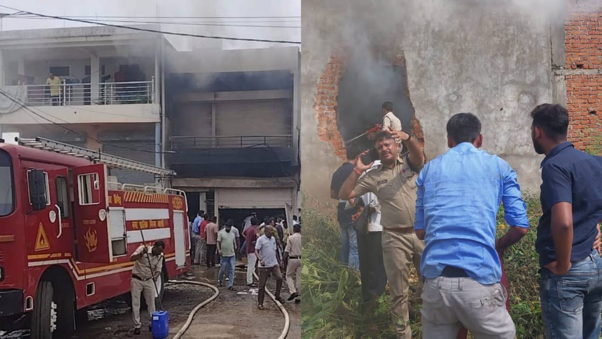 Katni News Fire broke out in Sai Kripa Transport Company five fire engines poured 32 trips of water to control