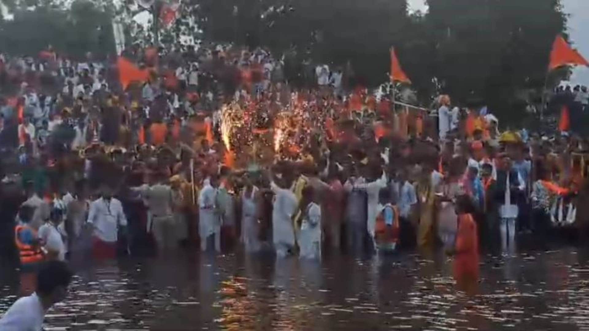 Dewas Narasimha 7.5 kg stone idol floated in river three times believed that there happiness and prosperity