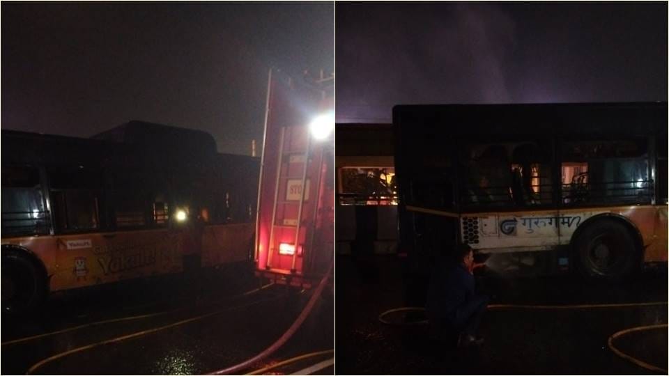 bus caught fire after its tyre burst on Delhi-Gurugram Expressway