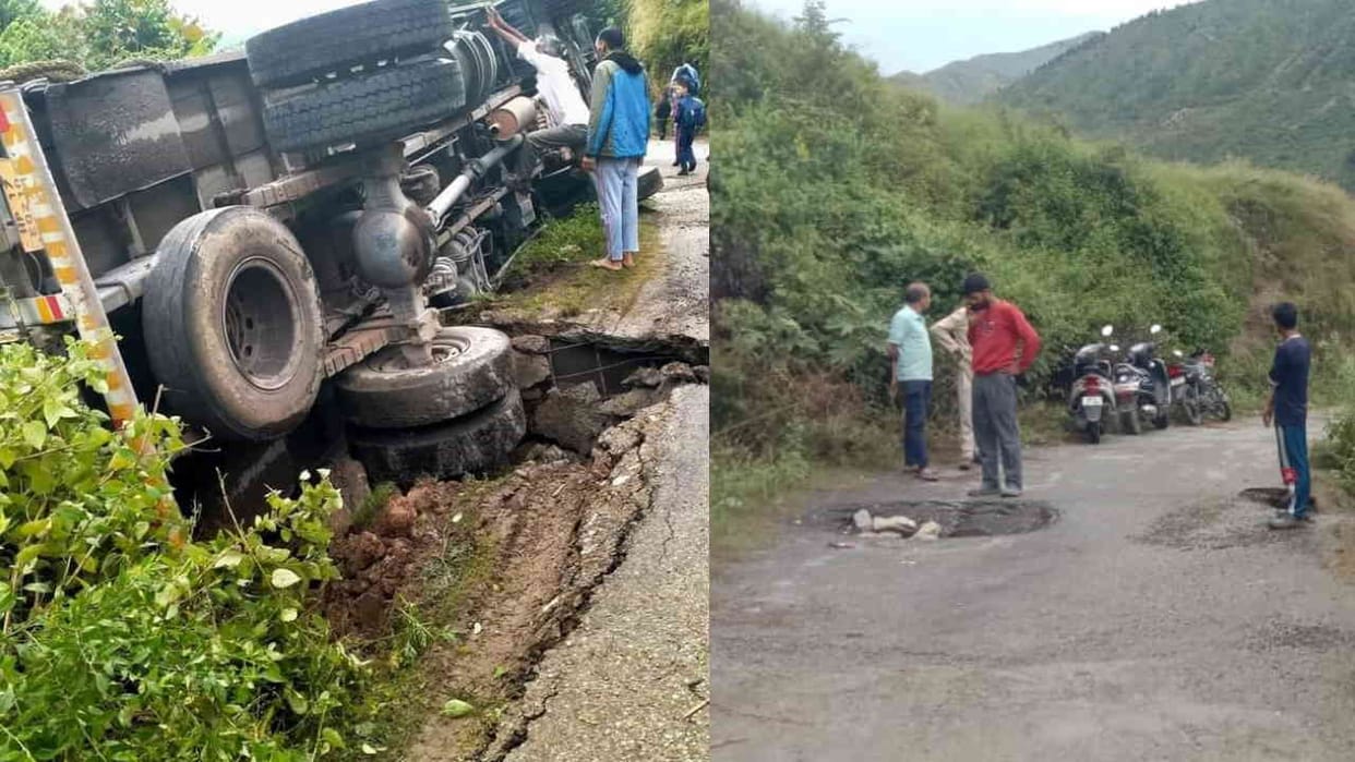 Truck overturned in Thatyud tehri Garhwal driver and residents of the colony narrowly escaped Uttarakhand News