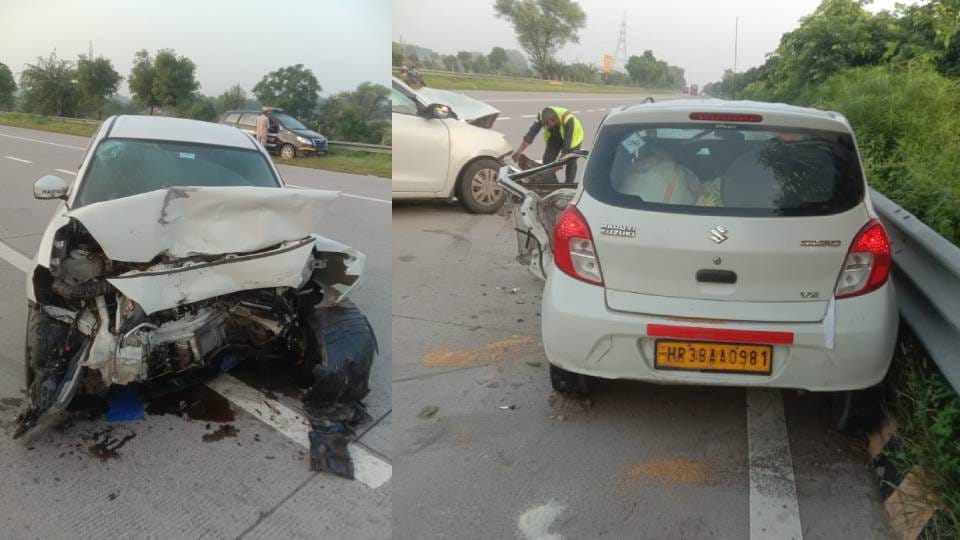 young man died and four people were injured when two cars collided in Mathura
