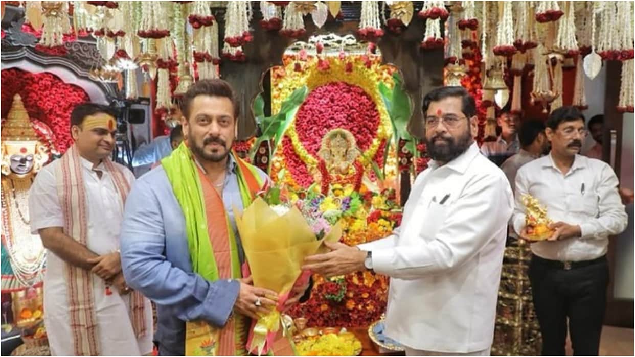 Salman Khan and her sister arpita celebrates ganesh chaturthi with maharashtra cm eknath shinde