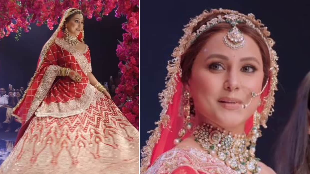 Hina Khan Bridal Look goes viral on social media She Walks The Ramp Amid Breast Cancer Treatment Fans Reaction