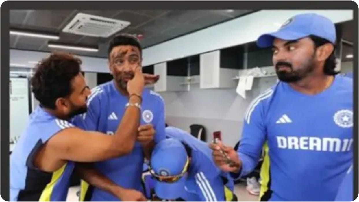 Indian team celebrated Spinner Ravichandran Ashwin's 38th birthday in the team's dressing room at Chepauk