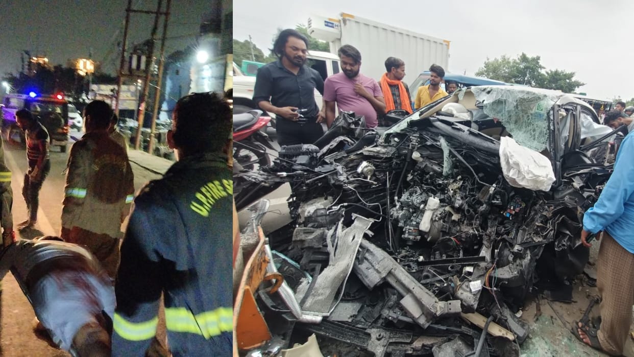 Lucknow News: Accident on Lucknow-Sitapur highway, car collides with parked crane, two friends died