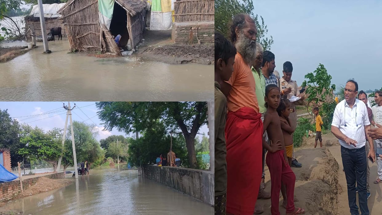 Hardoi: Due to flood in Ramganga, water level on Sandi-Kannauj road reached three feet