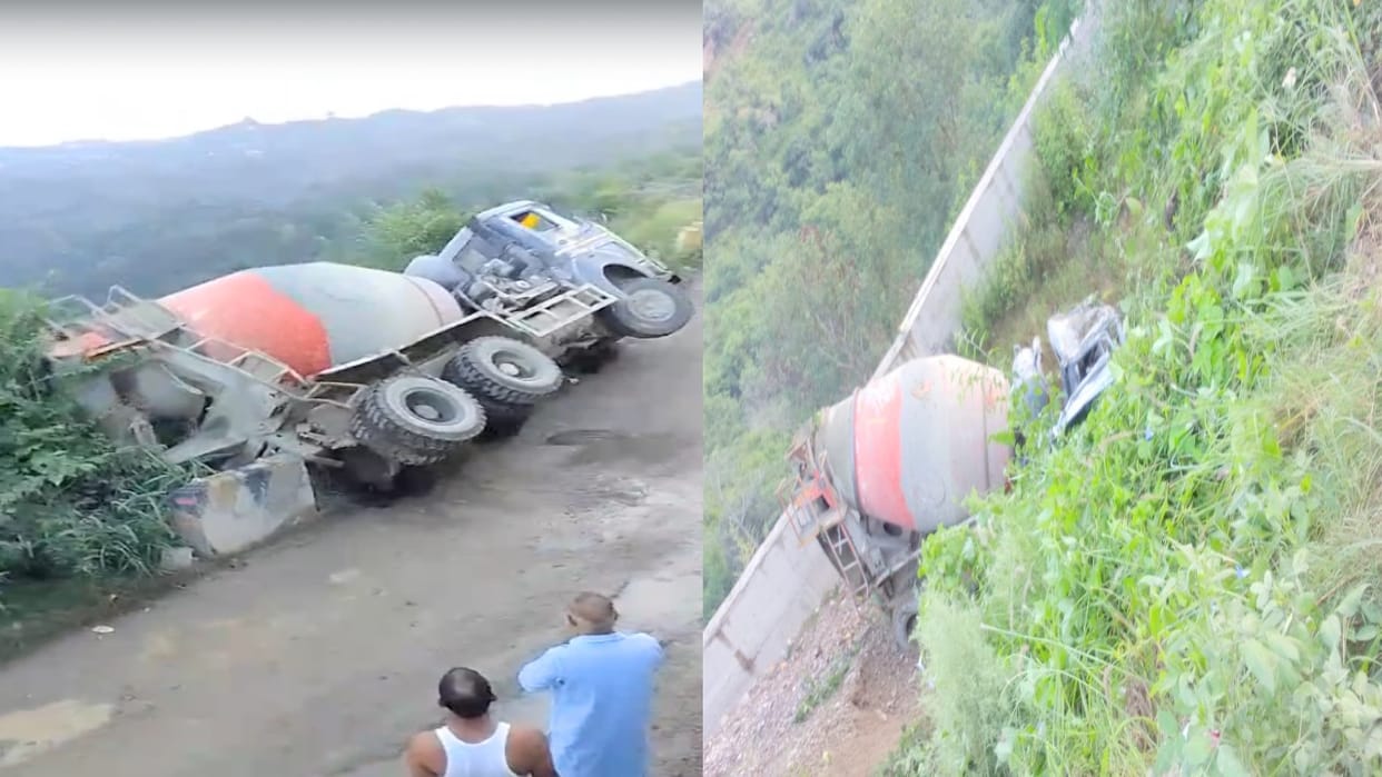 The truck rolled down the hill due to the collapse of the road in Darkoti of Hamirpur